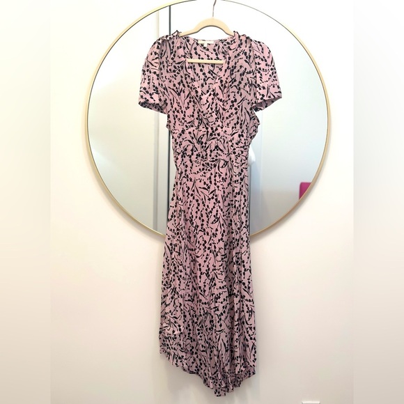 Maje pink and black 100% silk floral dress with slip size 1 - Picture 5 of 10